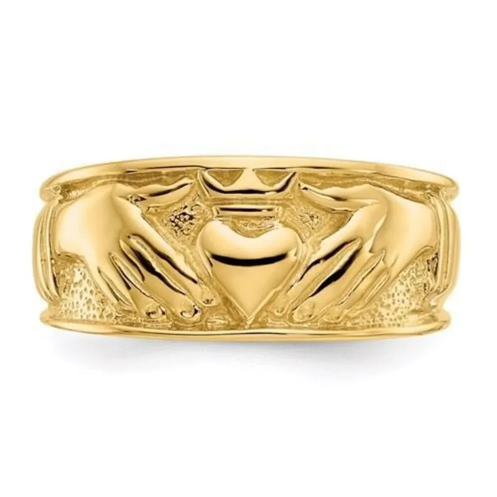 14k Gold Polished Mens Claddagh  Band